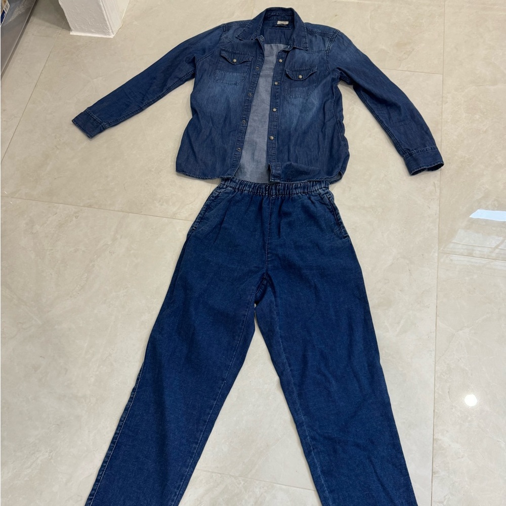 Zara denim button down & pants